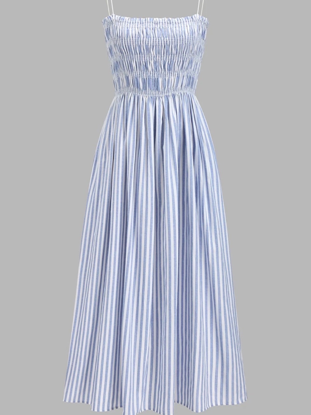 Commense Light Blue & White Striped Smocked Maxi Dress